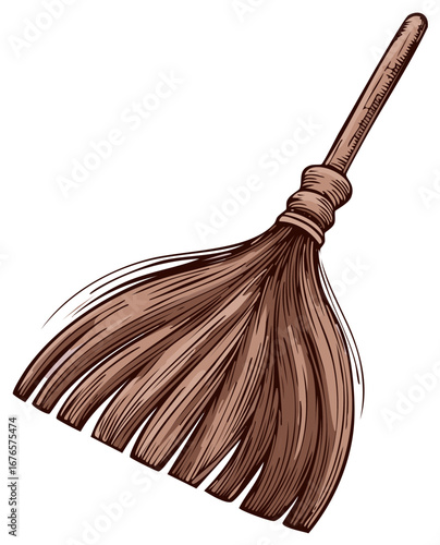 Cartoon Illustration of a Broom with Brown Bristles