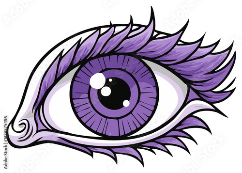 Human Eye with Lavender Purple Iris and Eyelashes Detailed Vector Illustration