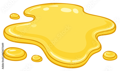Liquid gold puddle vector illustration. Shiny, sweet honey droplets and spill design element.
