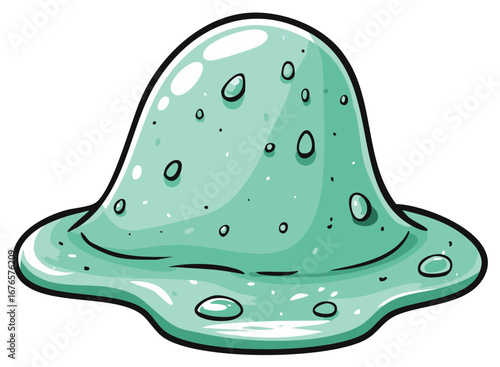 Cartoon illustration of green slime with bubbles, dripping and oozing liquid.
