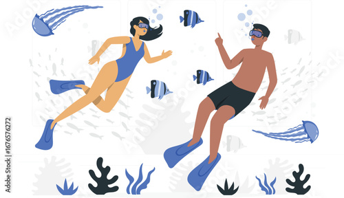 Friends diving with rafiki character illustration