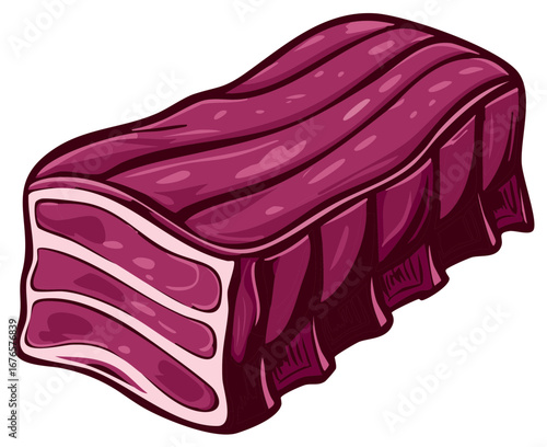 Vibrant Cartoon Illustration of Raw Meat Cut with Distinct Layers and Marbling