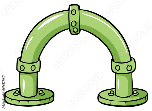 Illustration of a Green Pipe Arch with Rivets Isolated