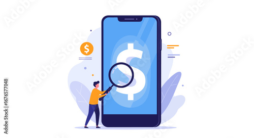 Find financial success on your mobile phone with ease using this modern business concept illustration