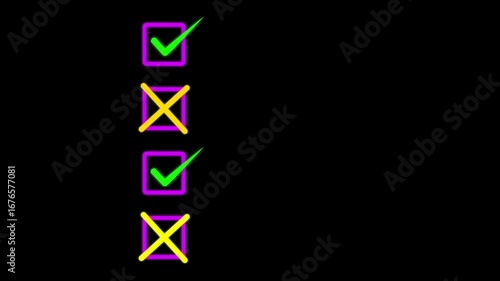 Checkboxes with correct and incorrect marks with alpha channel. tests, student assessments, e-learning platforms, answer validation, and academic performance visuals.