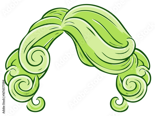Stylized green hair with curls and swirls illustration