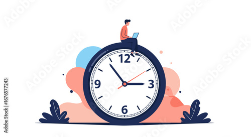 Boost productivity with time management strategies working on laptop on clock for efficient workflow