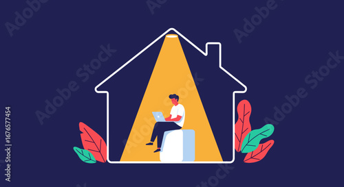 Stay productive working from home with laptop in cozy space for focus and success, modern lifestyle