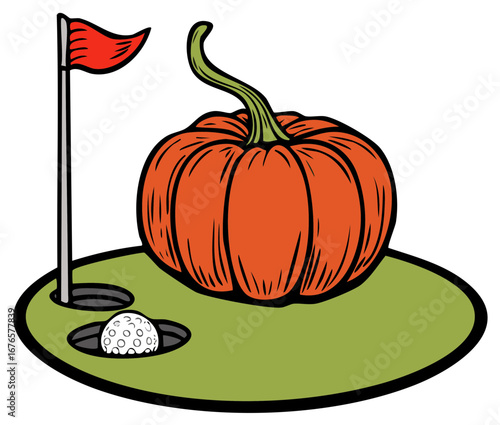 Autumn Golf Pumpkin Patch Putt Putting Green Golfball Fall Season Golfing