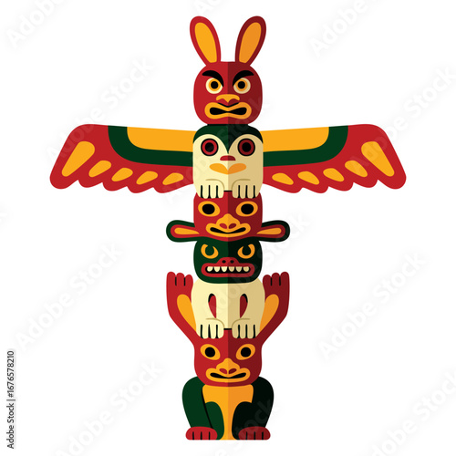 Tiki tribal cartoon totem idol Hawaiian traditional element colorful vector icon isolated on white background ideal for cultural design and decoration