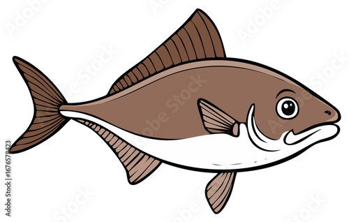 Illustrative brown fish swimming underwater ocean life aquatic creature vector graphic
