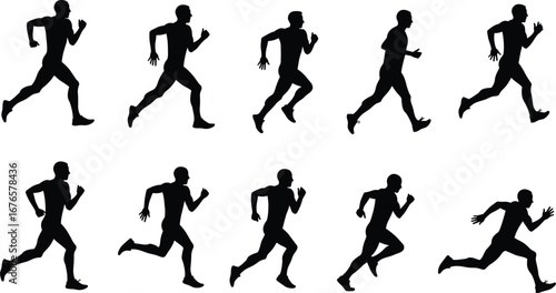 Running silhouette illustration, athlete sprinting, jogging fitness, sports training, marathon exercise, track runner, competition race, healthy lifestyle, fast movement
