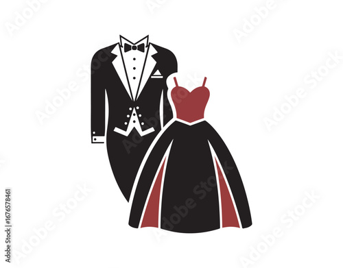 celebration icons featuring a tuxedo and dress against a light background