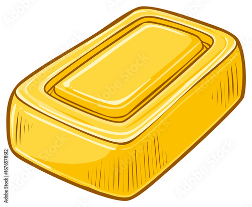 Yellow Bar of Soap Cartoon Style Illustration for Cleanliness and Personal Hygiene
