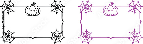 Vector art of Halloween rectangular frame with pumpkin and spiderwebs.