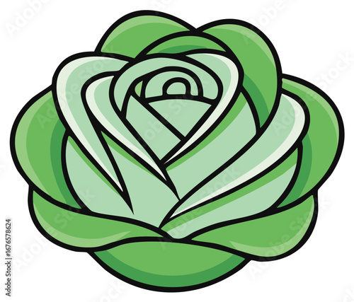 Green Flower Illustration - Blooming Rose, Vector Art, Decorative Design