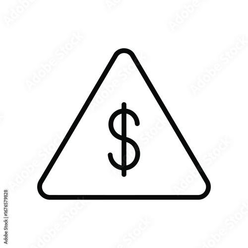 Financial Hazard Sign: A simple, modern design with a black outline of a dollar symbol within a warning triangle, it represents financial risk or potential financial problems.