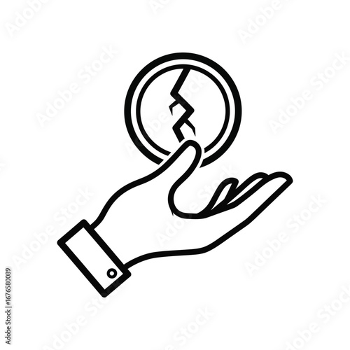Broken Trust: An image representing trust concept, depicting a hand delicately holding a broken coin, it evokes emotions of fragility, loss and disillusionment. 