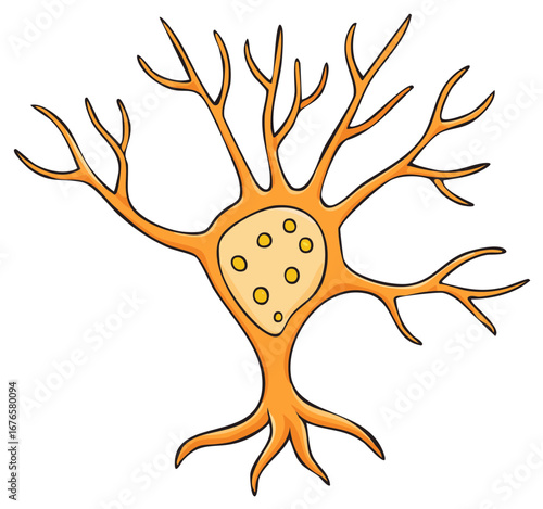 Illustration of an anatomical nerve cell with branched dendrites and axons