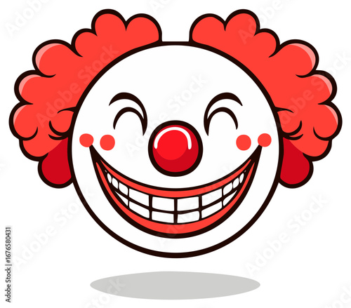 Smiling clown face with red nose cheeks and hair cartoon illustration for design ideas and creative projects