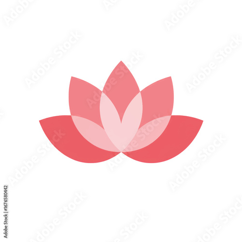 Elegant pink lotus flower icon with minimalist overlapping geometric petals in various shades.