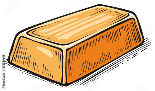 Hand-drawn illustration of a gold bar, vector illustration.