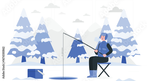 Ice fishing adventure with rafiki character design