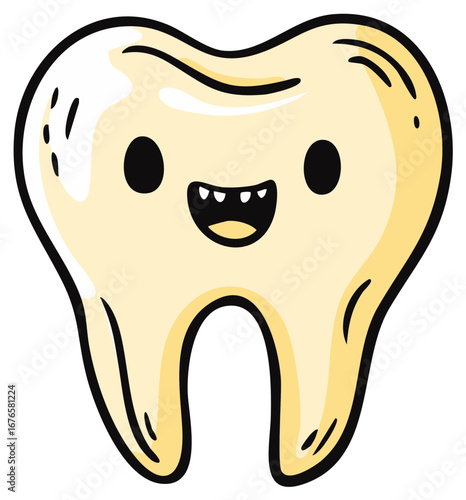 Adorable happy cartoon tooth character smiling vector illustration perfect for dental care concepts