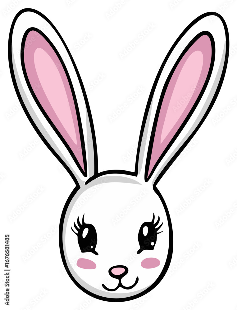 Obraz premium Adorable cartoon bunny rabbit head illustration with sweet expression white and pink colors