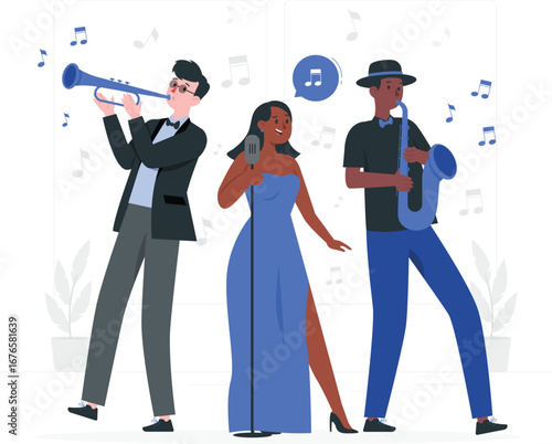 Vibrant jazz band performance with african influences