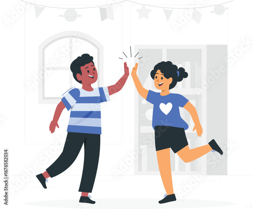 Children high five friendship illustration