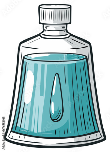 Blue mouthwash or antiseptic liquid in a plastic bottle cartoon vector illustration