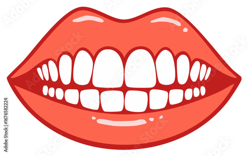 Vivid red lips and bright white teeth illustration for dental health concept