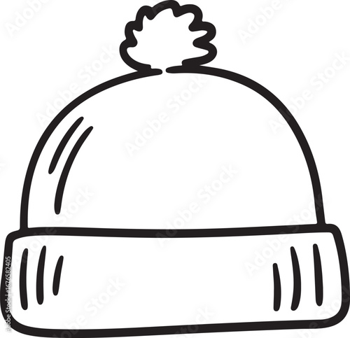 Simple hand drawn illustration of a winter beanie with a pom pom