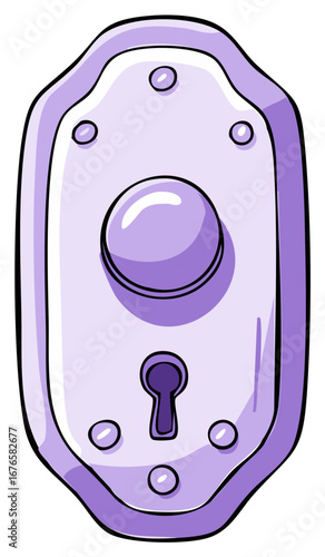 Cartoon style antique purple door knob and keyhole illustration