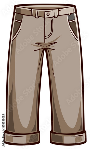 Beige Colored Cartoon Pants with Cuffed Bottoms and Pockets