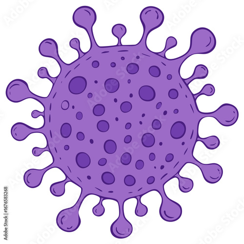 Cartoon Style Purple Virus Cell with Spikes and Spots, Detailed Illustration