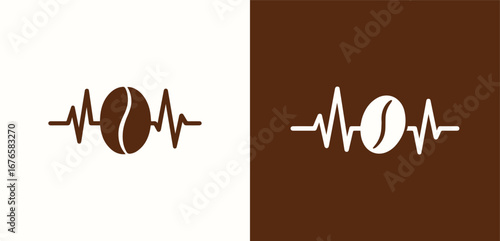 Coffee Pulse Logo Set Bean with Heartbeat and Caffeine Energy Icons


