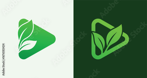 Leaf Play Button Logo Set Eco Media and Environmental Video Icons

