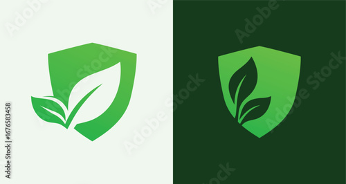 Leaf Shield Logo Set Eco Protection and Safe Green Concept Icons

