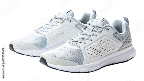 Pair of running shoes with mesh detail transparent background
