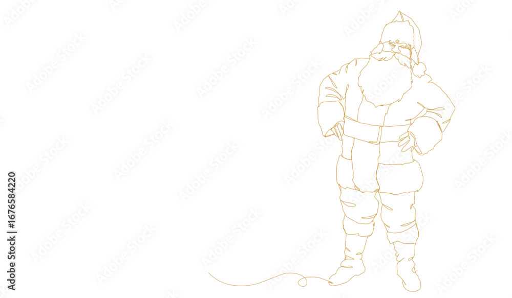 Fototapeta premium Continuous one line art drawing a santa claus. 