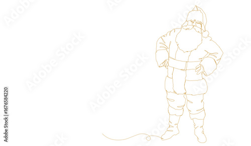 Continuous one line art drawing a santa claus.	