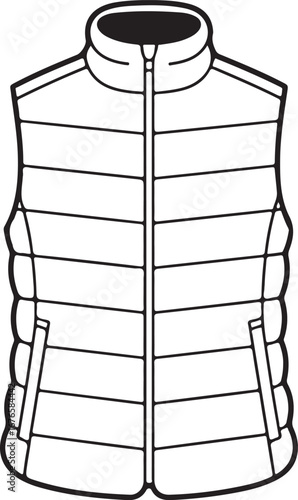 Front view of a padded quilted vest with zipper and pockets
