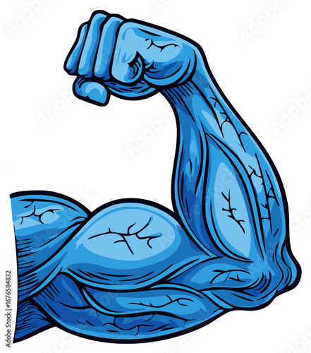 Blue Toned Arm Flexing Muscles Showing Biceps and Veins