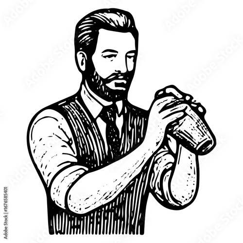 Bartender Shaking Cocktail for Bar Mixology Illustration