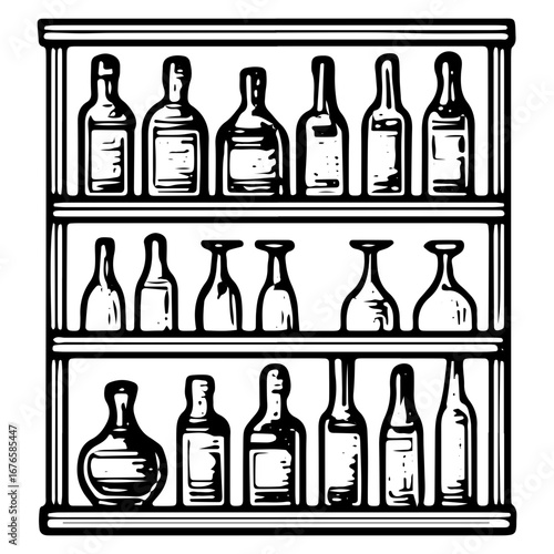 Liquor Shelf Display for Cocktail Bar Illustration Art