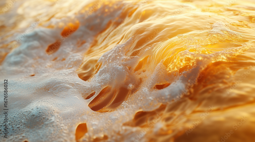 Obraz premium Golden Waves with Bubbly Foam in Sunset Light