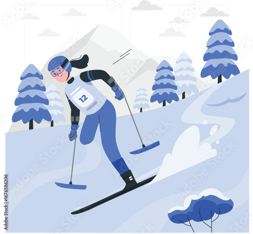 Para alpine skiing athlete illustration with rafiki character