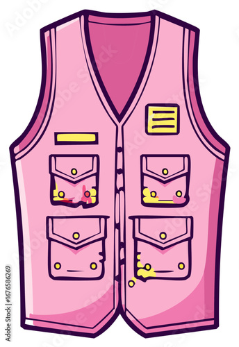 Pink utility vest for outdoor pursuits with multiple pockets for equipment storage